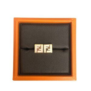 Fendi Gold-Tone Square Cufflinks With "FF" Logo Design In Original Box